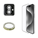 Apple iPhone 16 Plus Uyumlu Guess Orjinal Lisanslı Rhinestone Ekran Koruyucu + Lens Koruyucu 2in1 Aksesuar Seti