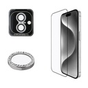 Apple iPhone 16 Plus Uyumlu Guess Orjinal Lisanslı Rhinestone Ekran Koruyucu + Lens Koruyucu 2in1 Aksesuar Seti