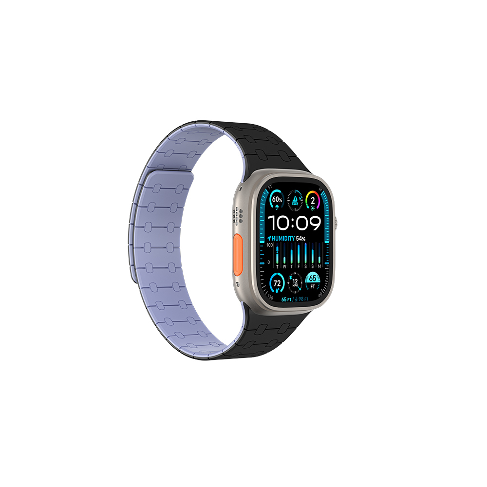[RNZ-TA113656] Apple Watch 10 46mm Uyumlu Amazingthing Smoothie Sport Magnetik Tak Çıkar Silikon Strap Kayış (Siyah-Mor)
