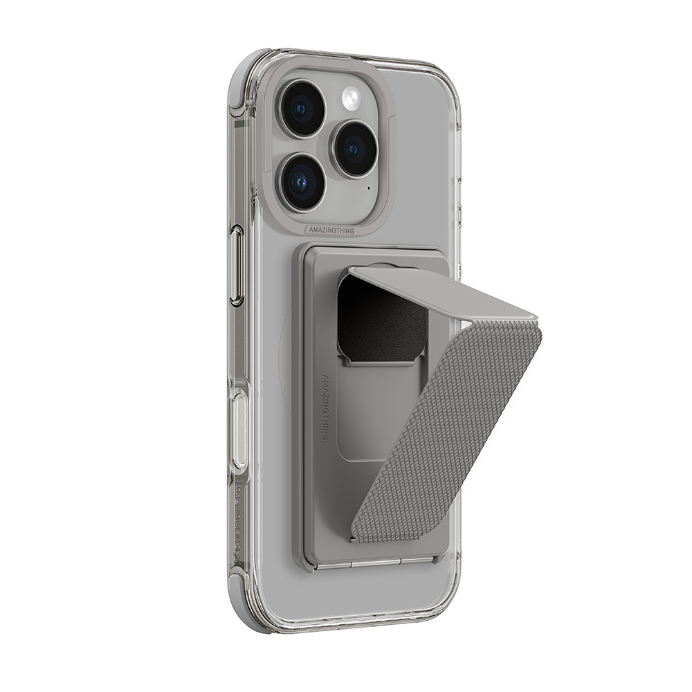 [RNZ-TA113608] Apple iPhone 16 Pro Uyumlu Kılıf M-safe Şarj Özellikli Standlı Set Amazingthing Omni Adventure Serisi Kapak (Gri)