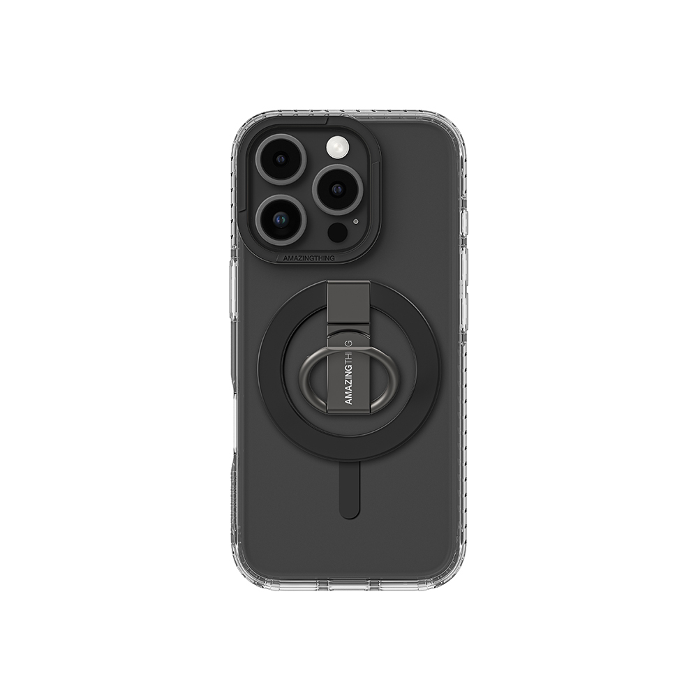 [RNZ-TA113616] Apple iPhone 16 Pro Uyumlu Kılıf M-safe Şarj Özellikli Yüzük Standlı Amazingthing Titan Pro Serisi Kapak (Siyah)