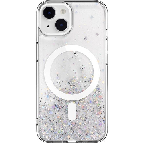 Apple iPhone 14 Uyumlu Kılıf M-safe Şarj Özellikli Parlayan Simli Şeffaf Lisanslı Switcheasy Starfield-M Kapak