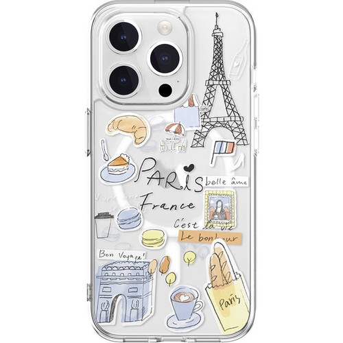 Apple iPhone 15 Pro Uyumlu Kılıf M-safe Şarj Özellikli Çizim Desenli Şok Önleyicili Şeffaf Lisanslı Switcheasy City-M Paris Kapak