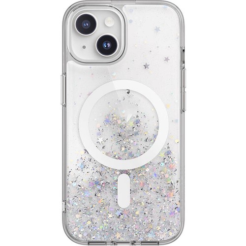 Apple iPhone 15 Uyumlu Kılıf M-safe Şarj Özellikli Parlayan Simli Şeffaf Lisanslı Switcheasy Starfield-M Kapak