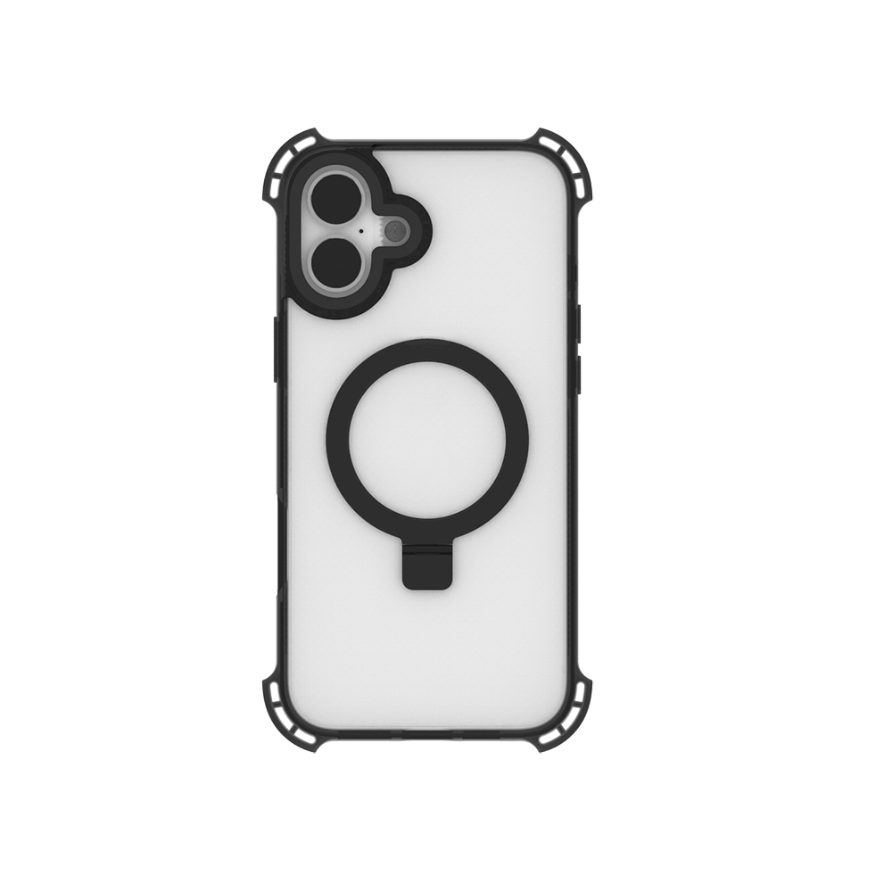 [RNZ-TA114217] Apple iPhone 16 Uyumlu Kılıf M-safe Şarj Özellikli Raptic Dual Serisi Şeffaf Standlı Kapak (Siyah)