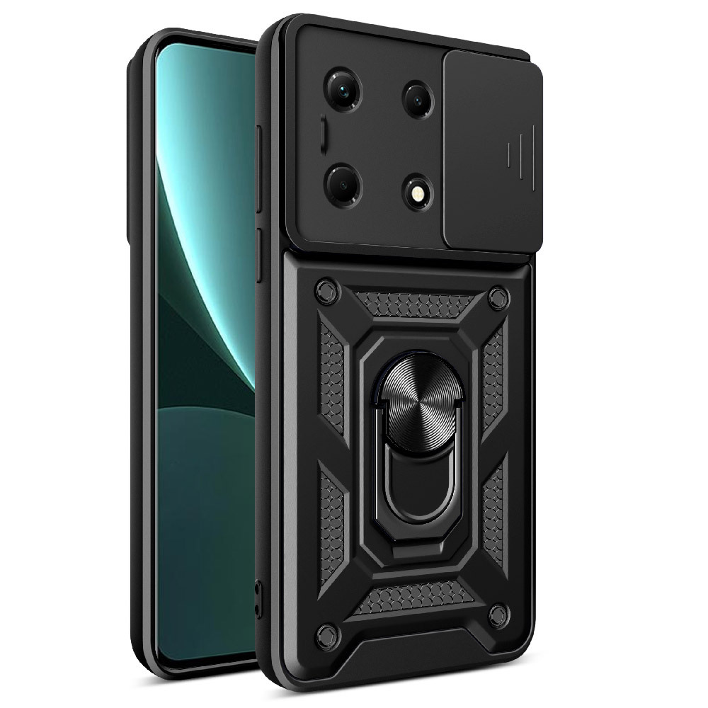 [RNZ-TA114067] Infinix Note 30 Uyumlu VIP Kılıf Magnetik Standlı Kamera Korumalı Zore Sürgülü Vega Kapak (Siyah)