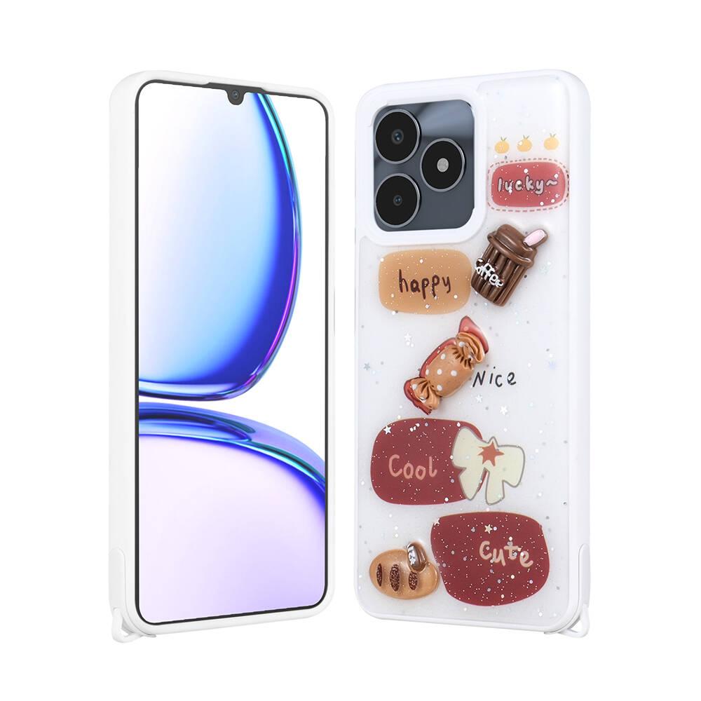 Realme C53 Uyumlu Kılıf Parlayan Simli Kabartma Figürlü Zore Cevze Kapak