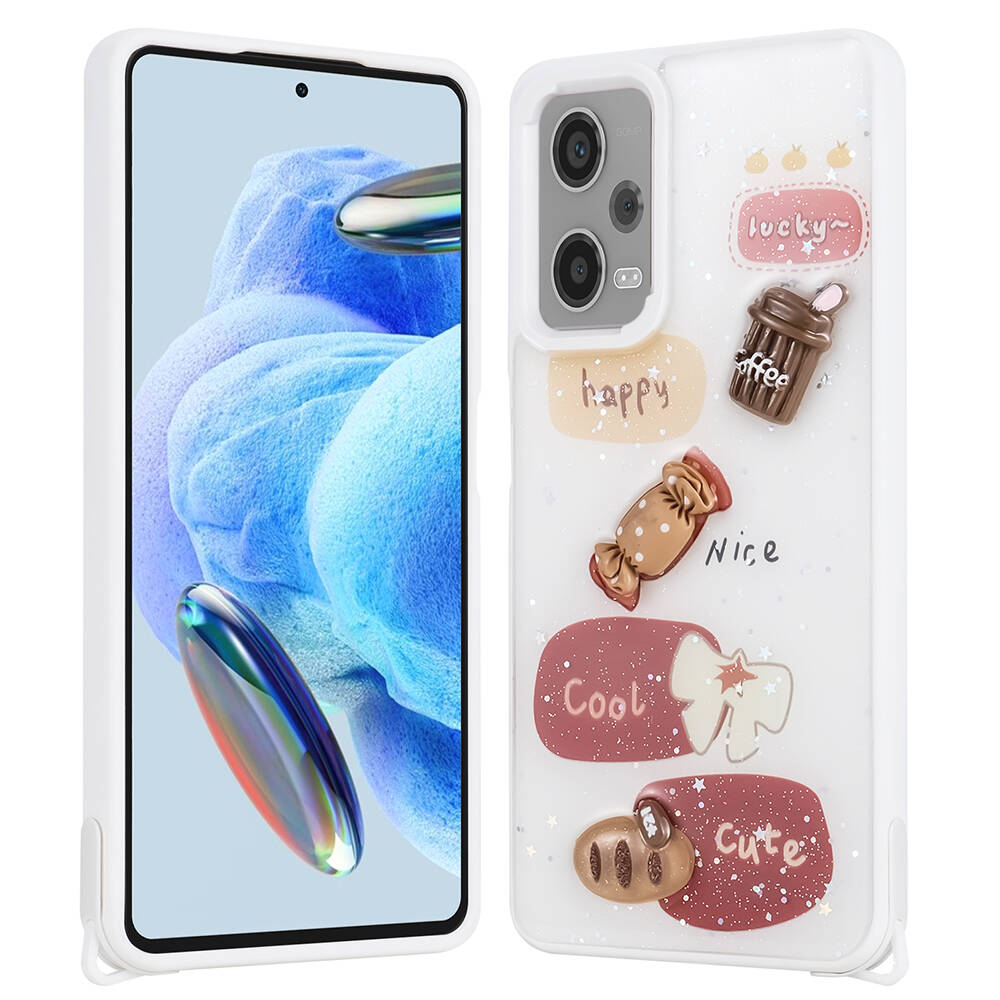Xiaomi Redmi Note 12 Pro 5G Uyumlu Kılıf Parlayan Simli Kabartma Figürlü Zore Cevze Kapak