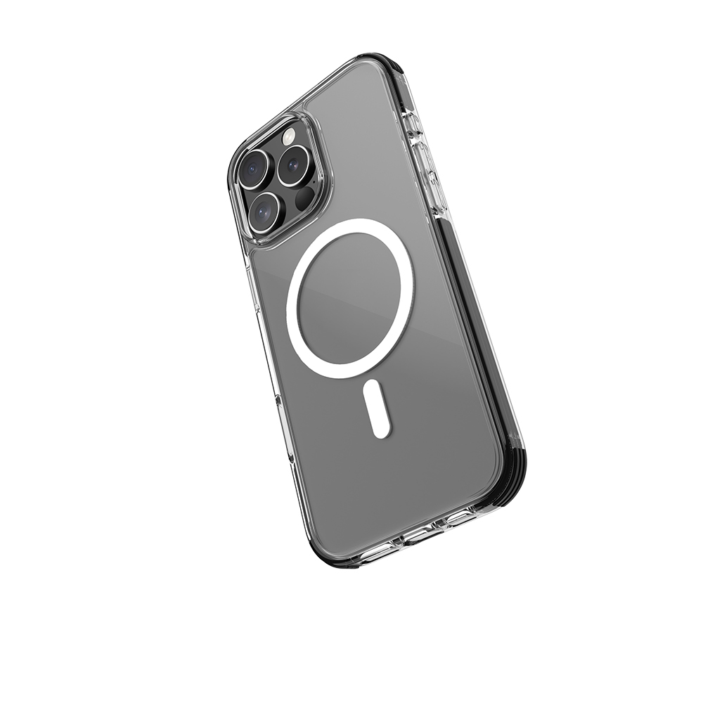 [RNZ-TA114209] Apple iPhone 16 Pro Uyumlu Kılıf M-safe Şarj Özellikli Airbag Tasarımlı Raptic Clear Serisi Şeffaf Kapak (Siyah)