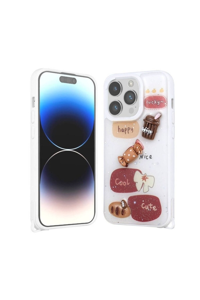Apple iPhone 14 Pro Max Uyumlu Kılıf Parlayan Simli Kabartma Figürlü Zore Cevze Kapak