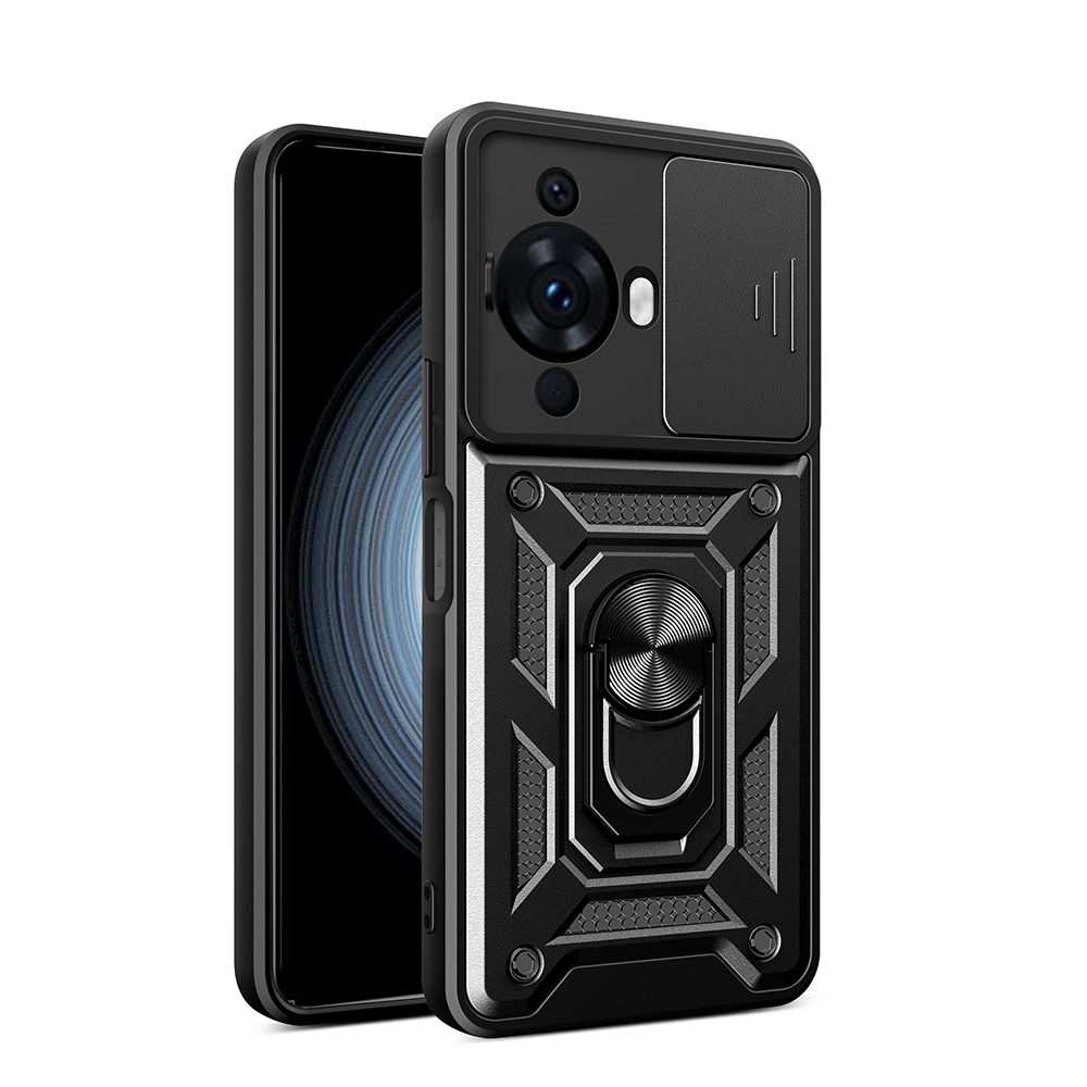 [RNZ-TA114069] Huawei Nova 12S Uyumlu Kılıf Magnetik Standlı Kamera Korumalı Zore Sürgülü Vega Kapak (Siyah)
