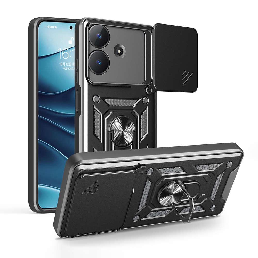 [RNZ-TA114071] Realme Note 60 Uyumlu Kılıf Magnetik Standlı Kamera Korumalı Zore Sürgülü Vega Kapak (Siyah)
