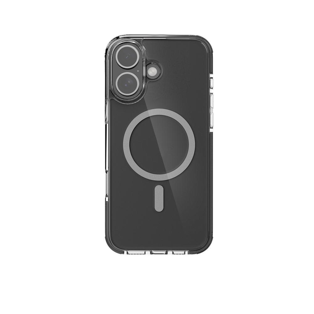 [RNZ-TA114205] Apple iPhone 16 Uyumlu Kılıf M-safe Şarj Özellikli Airbag Tasarımlı Raptic Clear Serisi Şeffaf Kapak (Siyah)