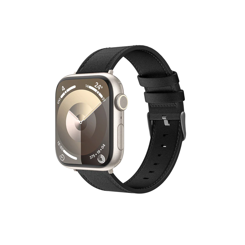 [RNZ-TA114128] Apple Watch 44mm Uyumlu Benks Vintage Genuine Leather Serisi Deri Kordon Strap Kayış (Siyah)