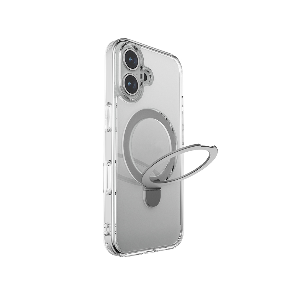 [RNZ-TA114178] Apple iPhone 16 Uyumlu Kılıf M-safe Şarj Özellikli Raptic Air Stand Serisi Buzlu Transparan Tasarımlı Standlı Kapak