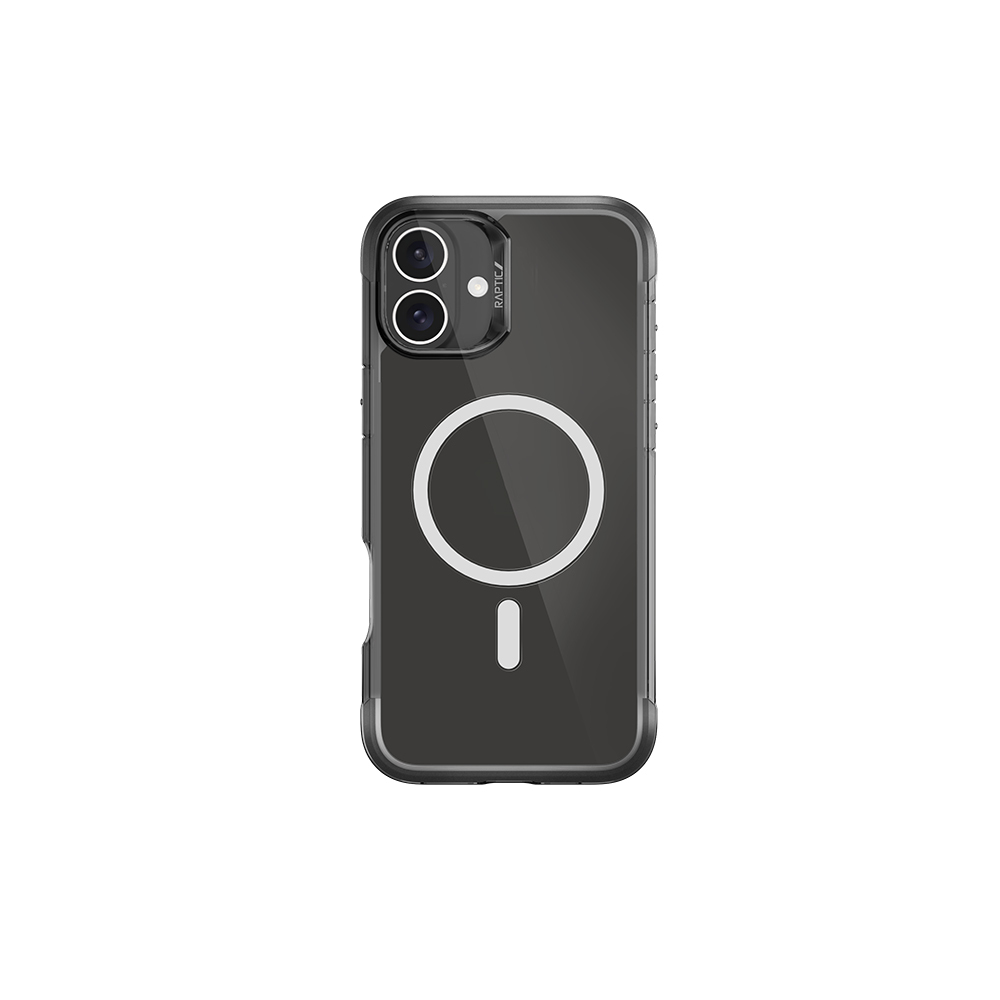 [RNZ-TA114173] Apple iPhone 16 Uyumlu Kılıf M-safe Şarj Özellikli Raptic Air Serisi Airbag Tasarımlı Metal Köşelikli Şeffaf Kapak (Siyah)
