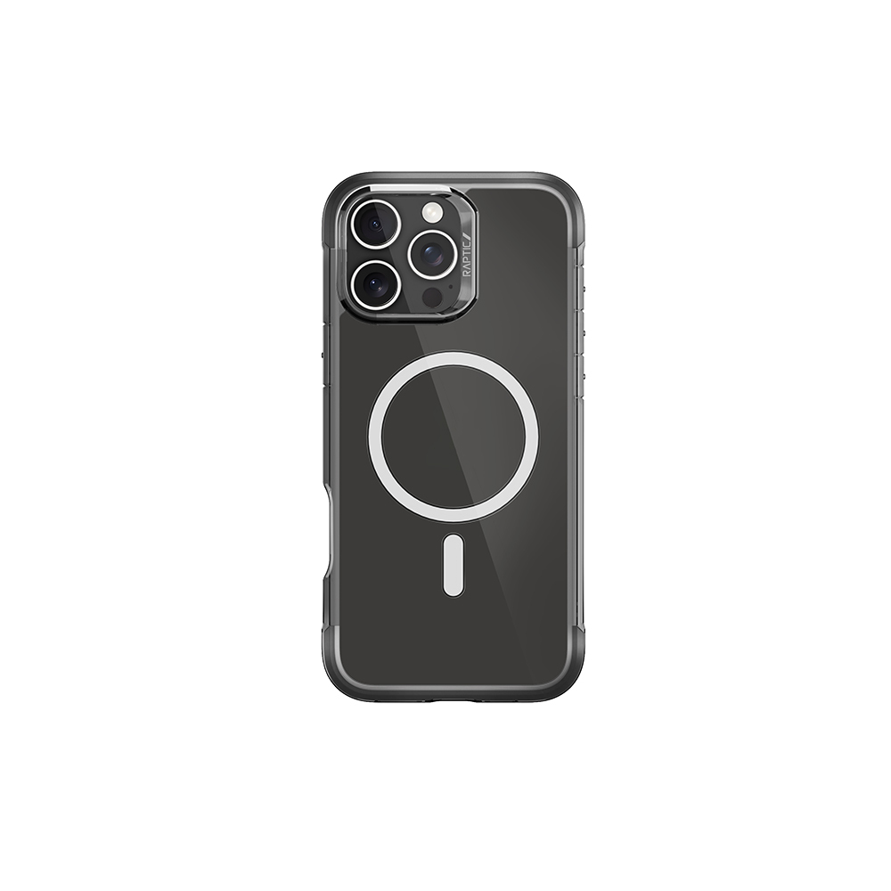 [RNZ-TA114176] Apple iPhone 16 Pro Max Uyumlu Kılıf M-safe Şarj Özellikli Raptic Air Serisi Airbag Tasarımlı Metal Köşelikli Şeffaf Kapak (Siyah)