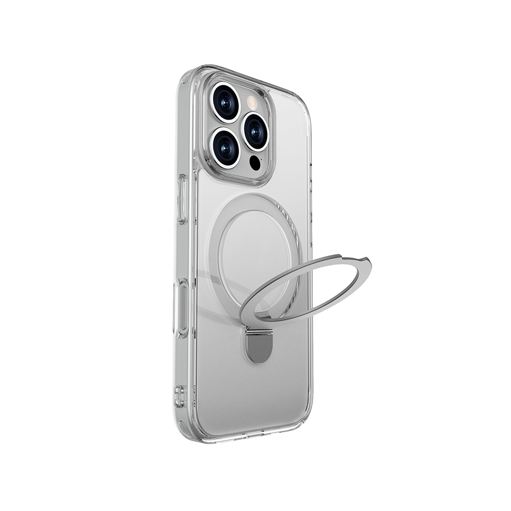 [RNZ-TA114181] Apple iPhone 16 Pro Uyumlu Kılıf M-safe Şarj Özellikli Raptic Air Stand Serisi Buzlu Transparan Tasarımlı Standlı Kapak