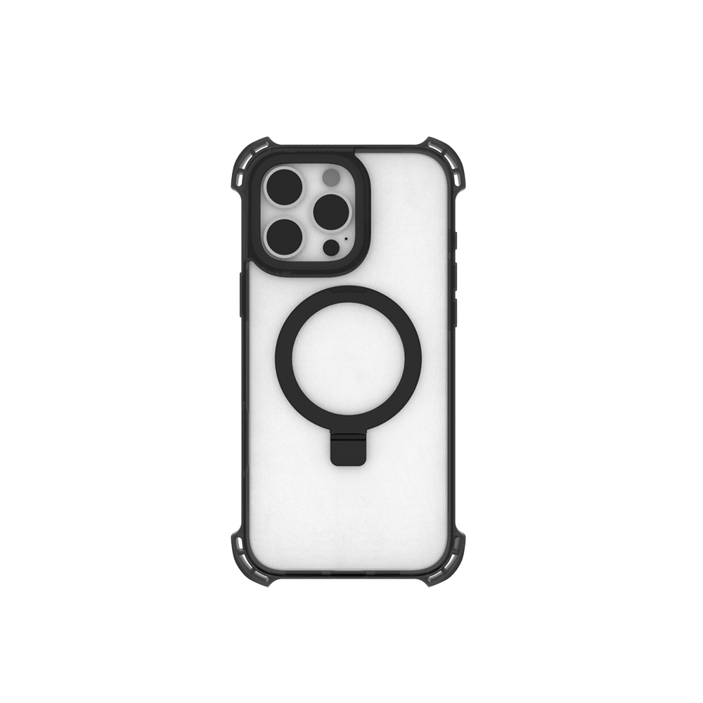[RNZ-TA114221] Apple iPhone 16 Pro Max Uyumlu Kılıf M-safe Şarj Özellikli Raptic Dual Serisi Şeffaf Standlı Kapak (Siyah)