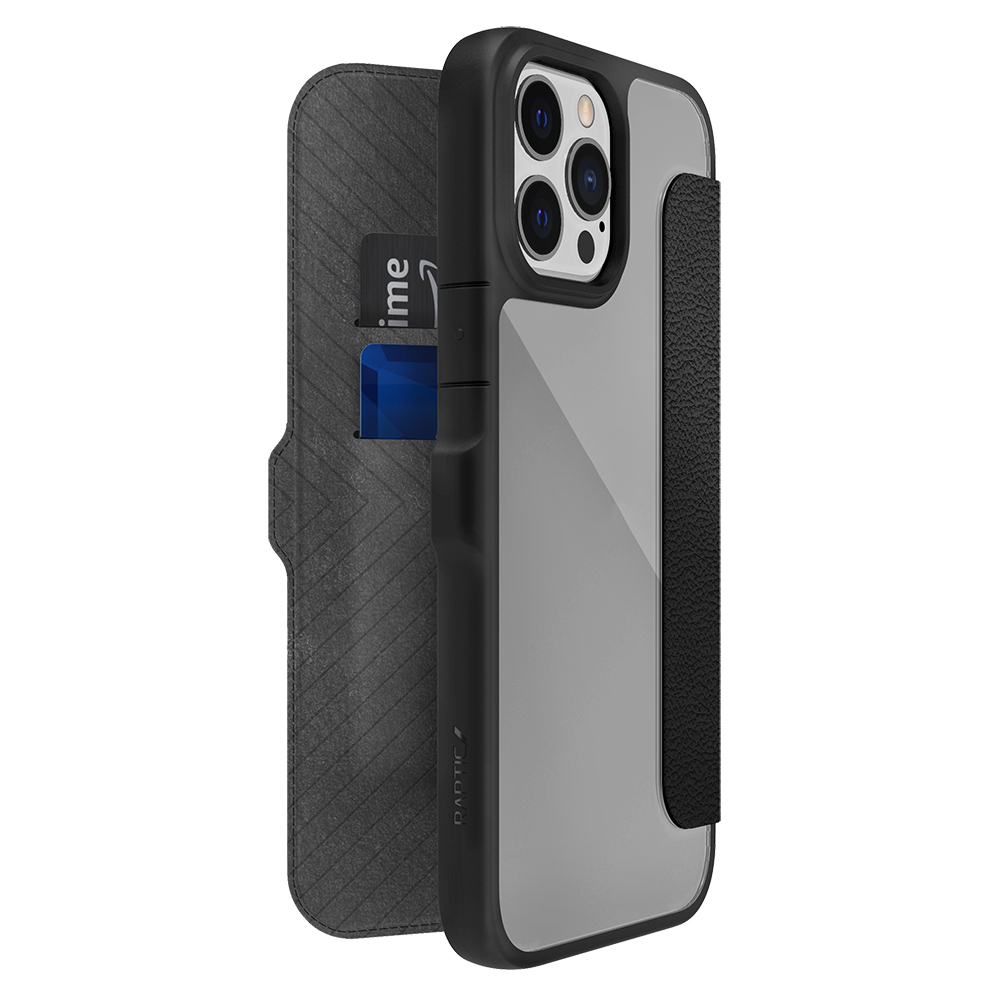 [RNZ-TA114279] Apple iPhone 13 Pro Max Uyumlu Kılıf Vegan Deri Tasarımlı Şeffaf Arka Yüzey Kartlıklı Raptic Urban Folio Serisi Kapak
