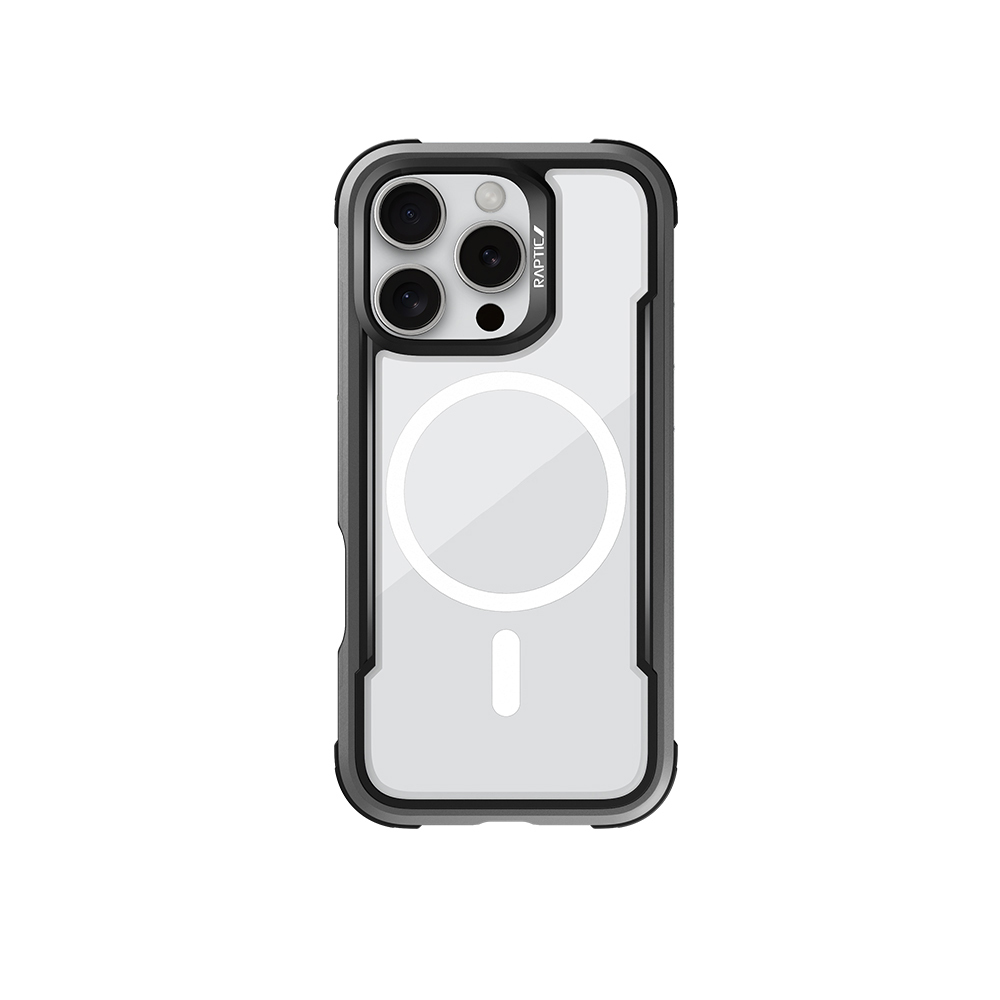 [RNZ-TA114255] Apple iPhone 16 Pro Max Uyumlu Kılıf M-safe Şarj Özellikli Airbagli Raptic Shield Serisi Şeffaf Arka Yüzey Kapak (Siyah)