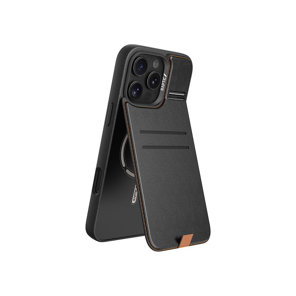 [RNZ-TA114265] Apple iPhone 16 Pro Max Uyumlu Kılıf M-safe Şarj Özellikli Raptic Slim Wallet Serisi Deri Görünümlü Kartlıklı Standlı Kapak