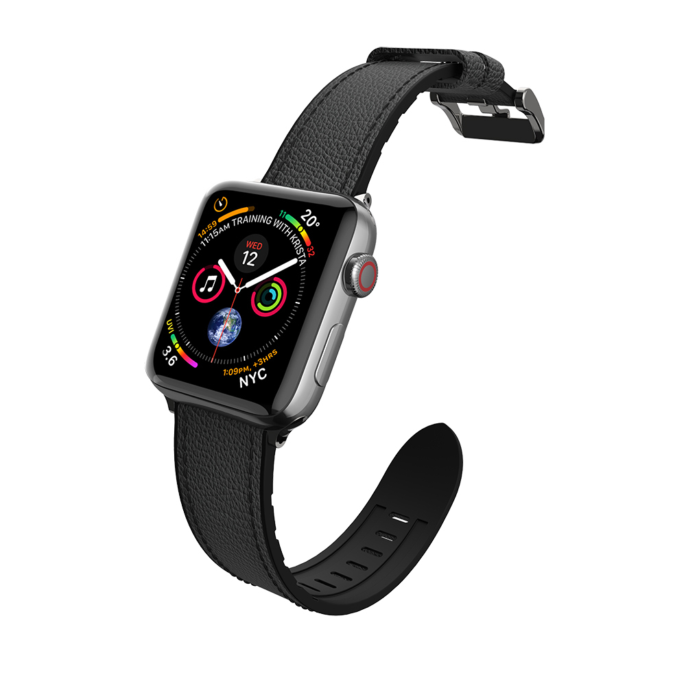 [RNZ-TA114395] Apple Watch 38mm Uyumlu Raptic Hybrid Leather Serisi Deri Kordon (Siyah)