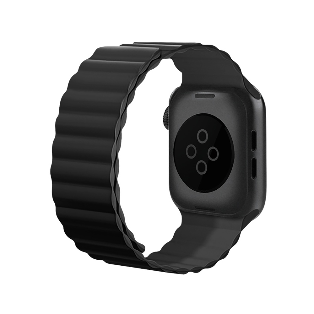 [RNZ-TA114418] Apple Watch 10 46mm Uyumlu Kordon Raptic Magnetik Tak Çıkar Silikon Strap Kayış (Siyah)