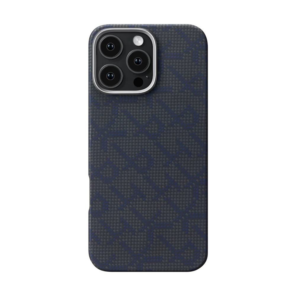 [RNZ-TA114964] Apple iPhone 16 Pro Uyumlu Kılıf M-safe Şarj Özellikli Aramid Fiber Pitaka Tactile Woven Monogram Serisi Kapak (Siyah)