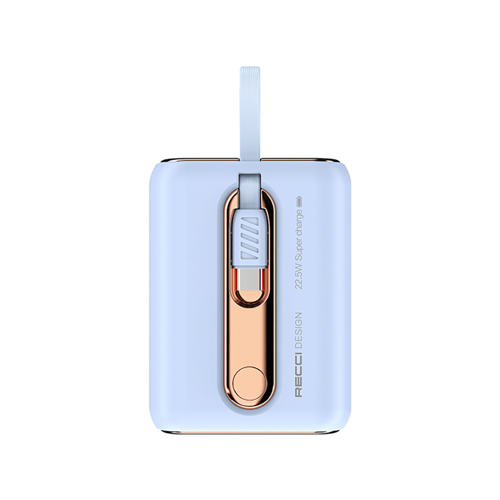 [RNZ-TA114048] Recci RPB-P12 PD 20W Askı İpli Hızlı Şarj Özellikli Type-C Kablolu Powerbank 22.5W 9000mAh (Mavi)