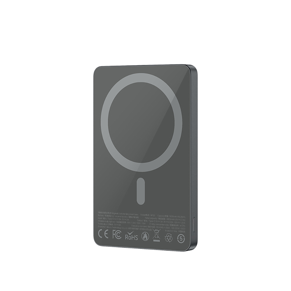 [RNZ-TA117532] Recci RP33 PD 20W Ultra İnce Led Göstergeli Hızlı Şarj Özellikli Wireless Powerbank 15W 5000mAh (Gri)