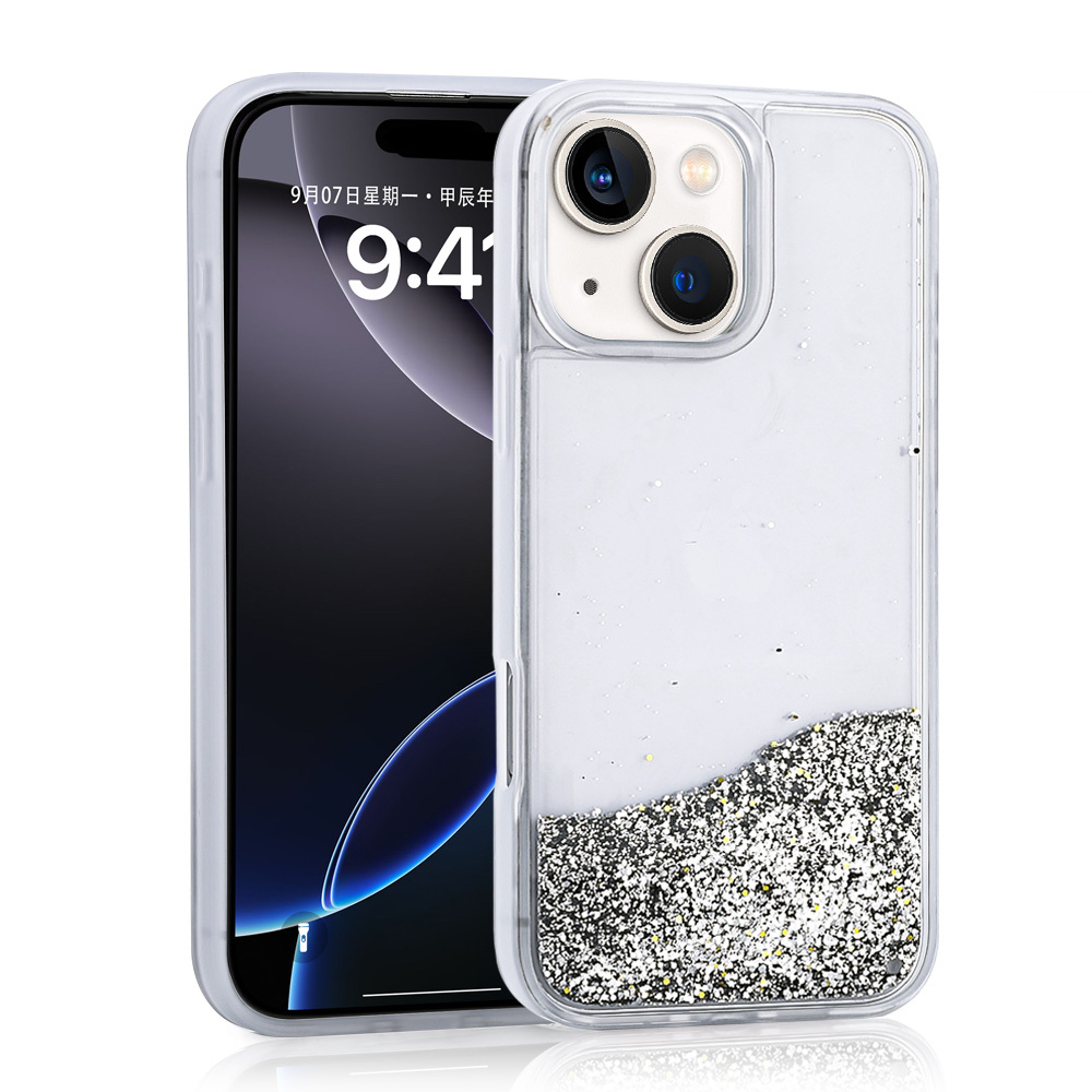 Apple iPhone 13 Uyumlu Kılıf Sıvılı Simli Şeffaf Arka Yüzey Zore Keto Silikon Kapak
