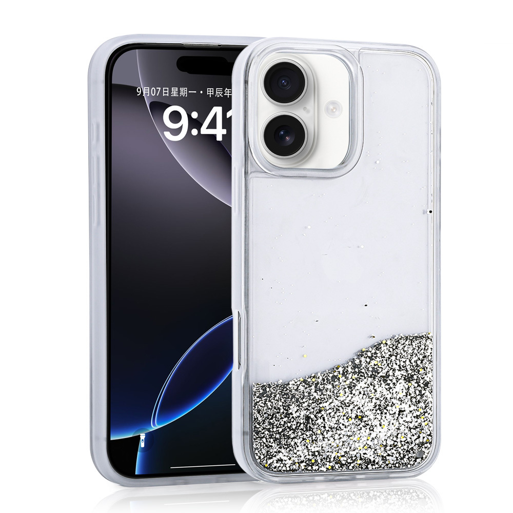 Apple iPhone 16 Uyumlu Kılıf Sıvılı Simli Şeffaf Arka Yüzey Zore Keto Silikon Kapak