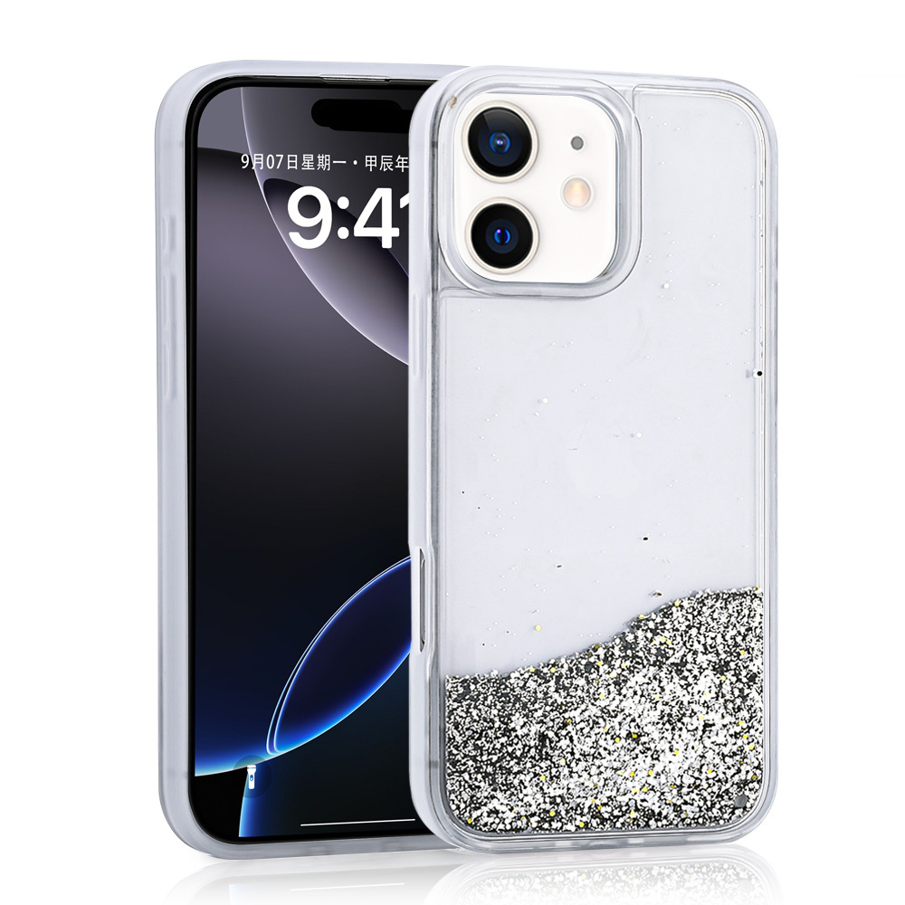 Apple iPhone 12 Uyumlu Kılıf Sıvılı Simli Şeffaf Arka Yüzey Zore Keto Silikon Kapak