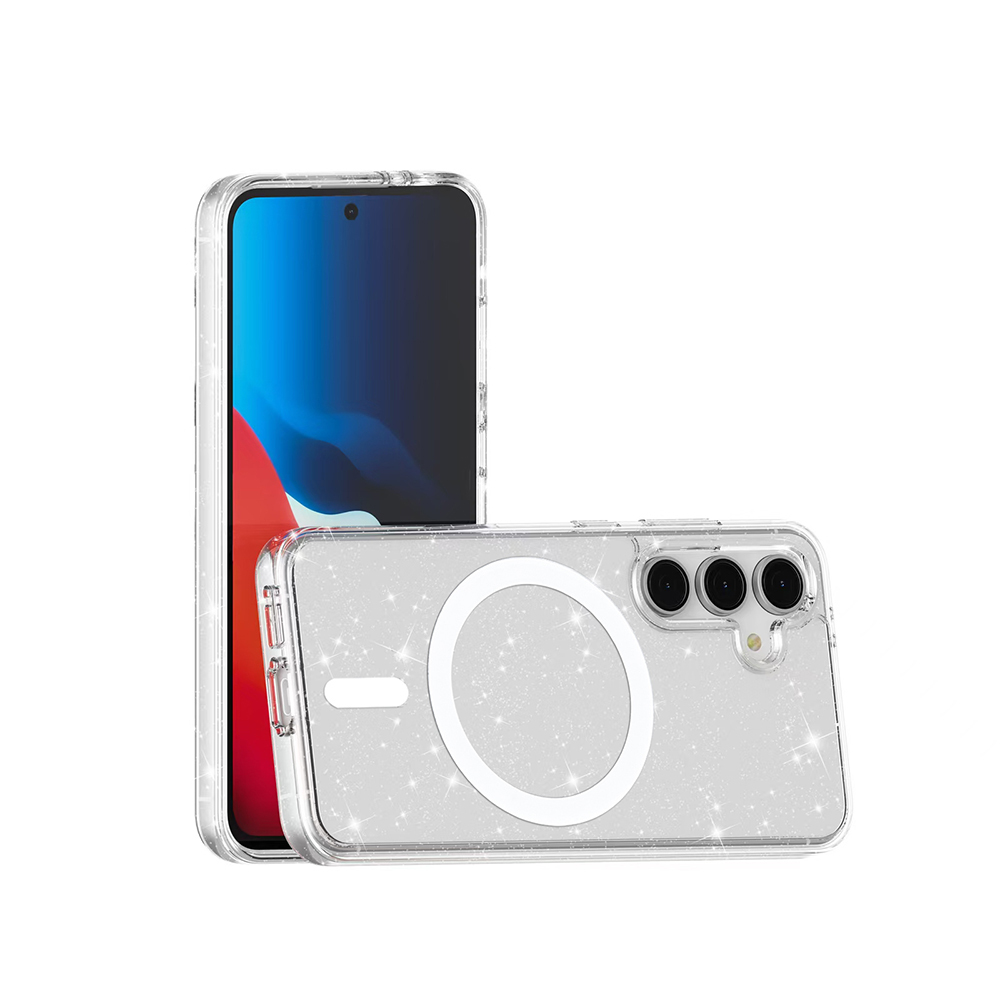 Samsung Galaxy S24 FE Uyumlu Kılıf M-safe Şarj Özellikli Parlayan Simli Saydam Renkli Zore Allstar Kapak