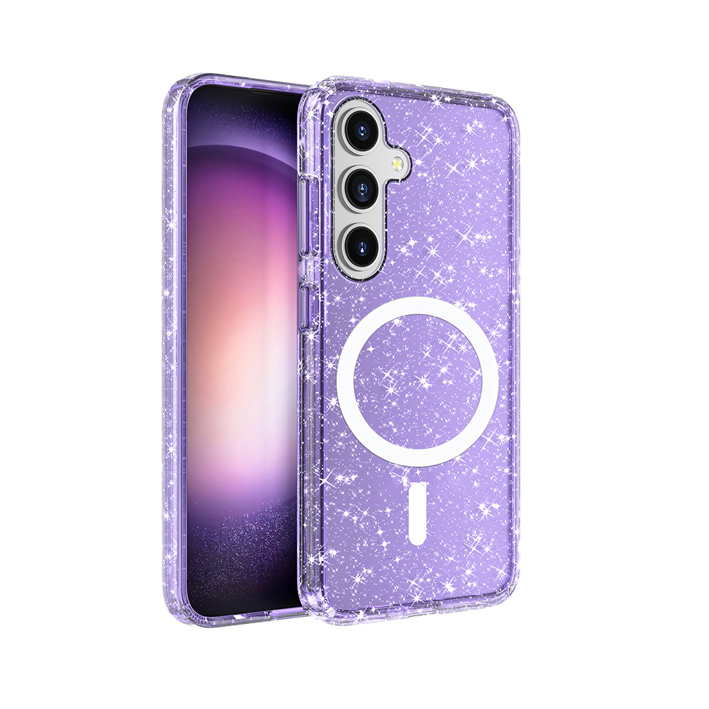 [RNZ-TA114530] Samsung Galaxy S25 Plus Uyumlu Kılıf M-safe Şarj Özellikli Parlayan Simli Saydam Renkli Zore Allstar Kapak (Mor)