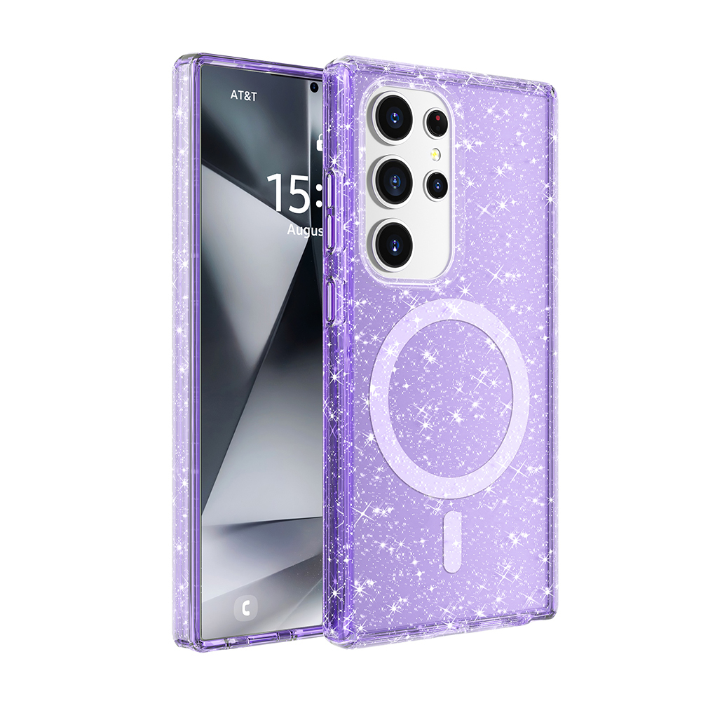 [RNZ-TA114533] Samsung Galaxy S25 Ultra Uyumlu Kılıf M-safe Şarj Özellikli Parlayan Simli Saydam Renkli Zore Allstar Kapak (Mor)