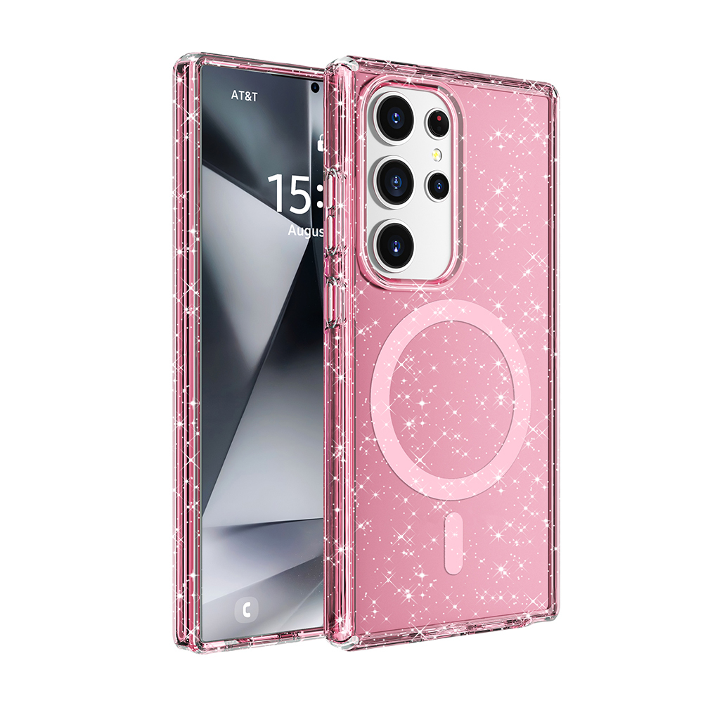Samsung Galaxy S25 Ultra Uyumlu Kılıf M-safe Şarj Özellikli Parlayan Simli Saydam Renkli Zore Allstar Kapak