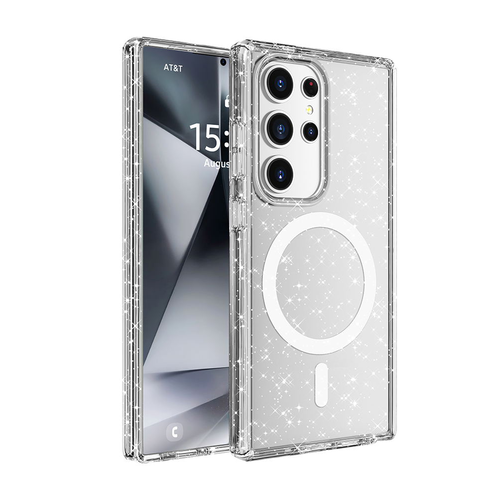 Samsung Galaxy S25 Ultra Uyumlu Kılıf M-safe Şarj Özellikli Parlayan Simli Saydam Renkli Zore Allstar Kapak