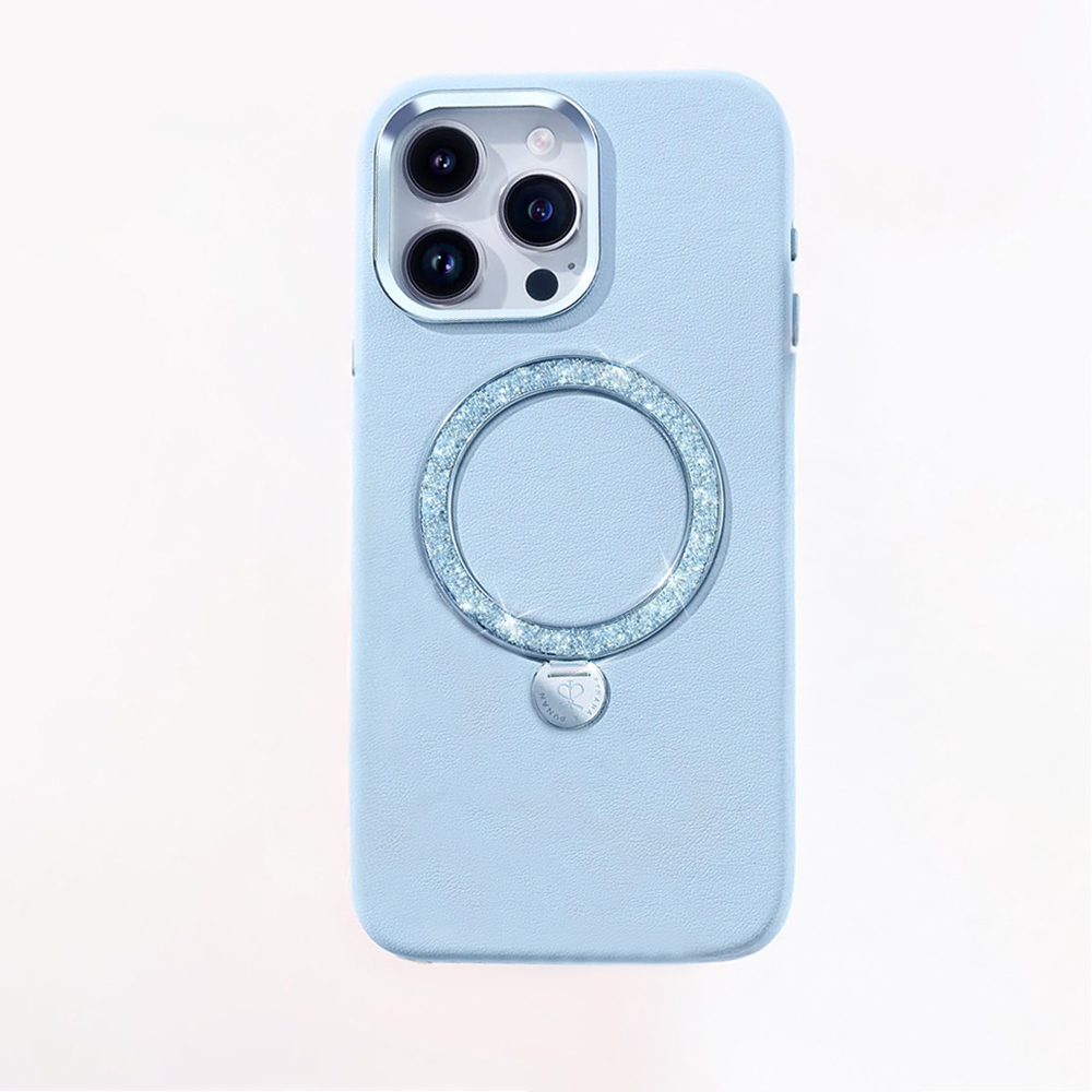 Apple iPhone 15 Pro Uyumlu Kılıf M-safe Şarj Özellikli Standlı Suni Deri Tasarımlı Pynana Dancing Circle Serisi Kapak