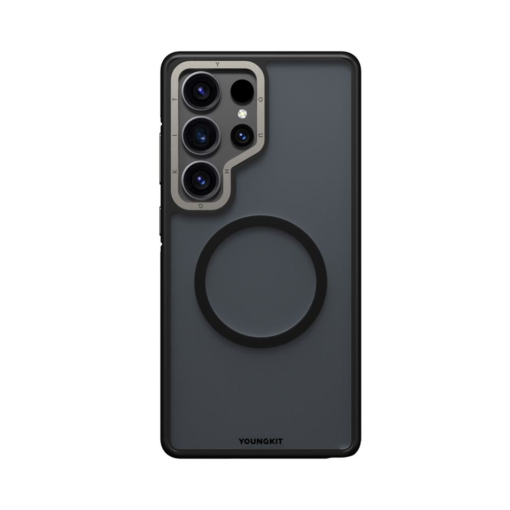 [RNZ-TA115258] Samsung Galaxy S25 Ultra Uyumlu Kılıf M-safe Şarj Özellikli Youngkit Rock Sand Serisi Kapak (Siyah)