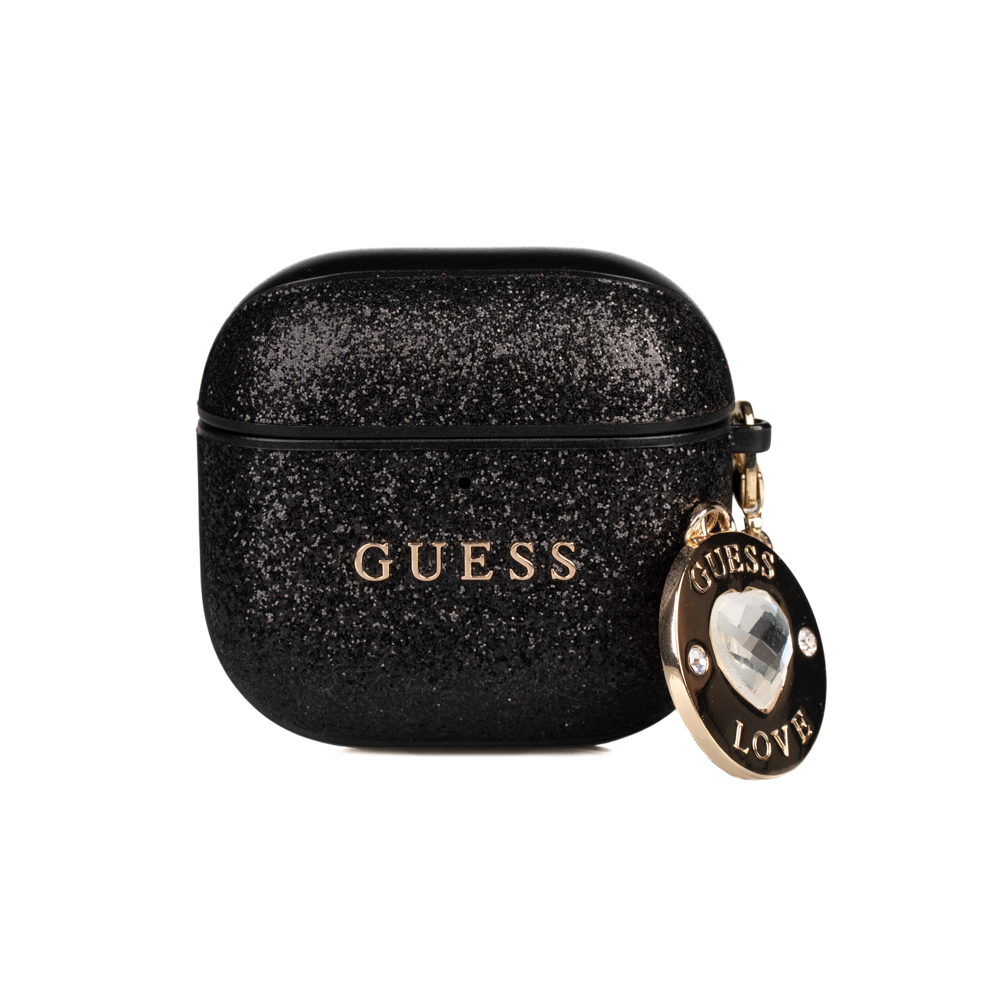 Apple Airpods 4 Uyumlu Kılıf Guess Orjinal Lisanslı Glitter Elmas Kalp Süs Zincirli Kapak
