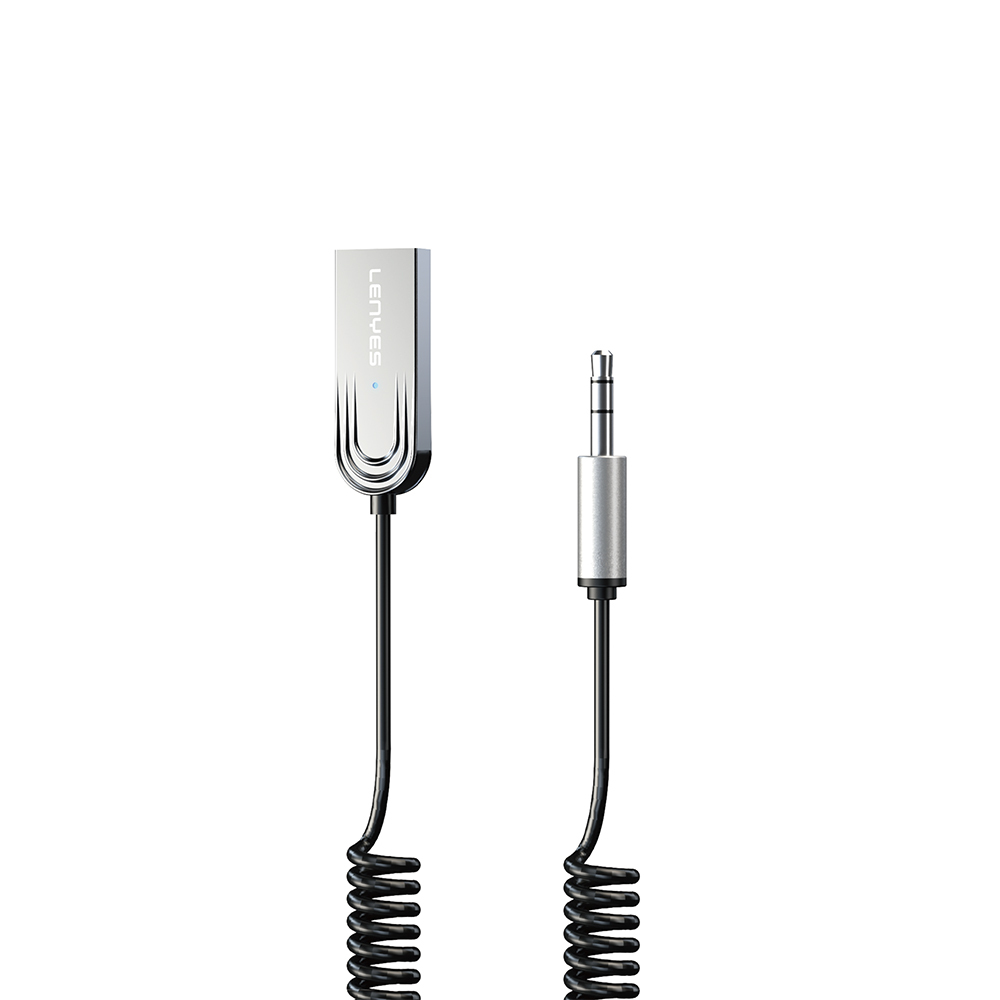 [RNZ-TA115266] Lenyes LR208 Spiral Kablo Tasarımlı Dahili Mikrofonlu Kablosuz Ses Alıcı AUX Bluetooth v5.3 Adaptör