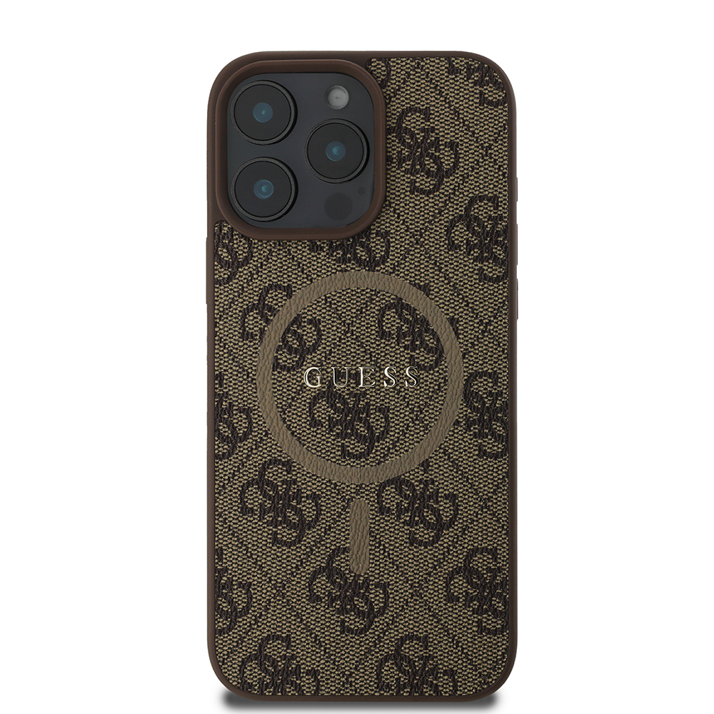 Apple iPhone 16 Pro Max Uyumlu Kılıf Guess Orjinal Lisanslı M-safe Şarj Özellikli PU Halkalı 4G Desenli Yazı Logolu Kapak