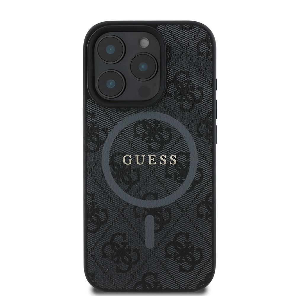 Apple iPhone 16 Pro Max Uyumlu Kılıf Guess Orjinal Lisanslı M-safe Şarj Özellikli PU Halkalı 4G Desenli Yazı Logolu Kapak