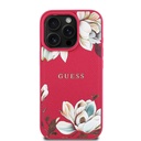 Apple iPhone 16 Pro Max Uyumlu Kılıf Guess Orjinal Lisanslı M-safe Şarj Özellikli Taneli Çiçek Tasarımlı Metal Yazı Logolu Kapak