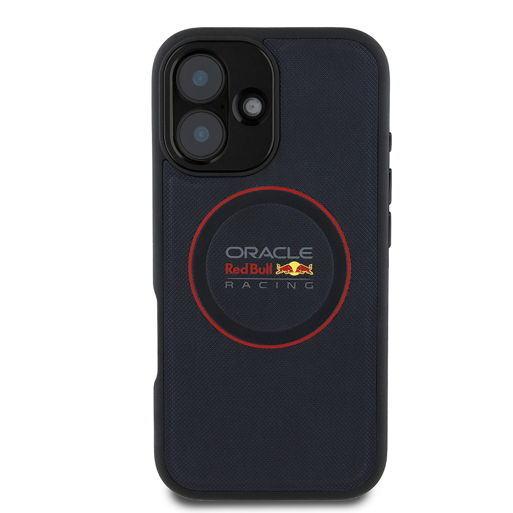 Apple iPhone 16 Plus Uyumlu Kılıf Redbull Orjinal Lisanslı M-safe Şarj Özellikli Kırmızı Halka ve Logo Kabartmalı PU Deri Kapak