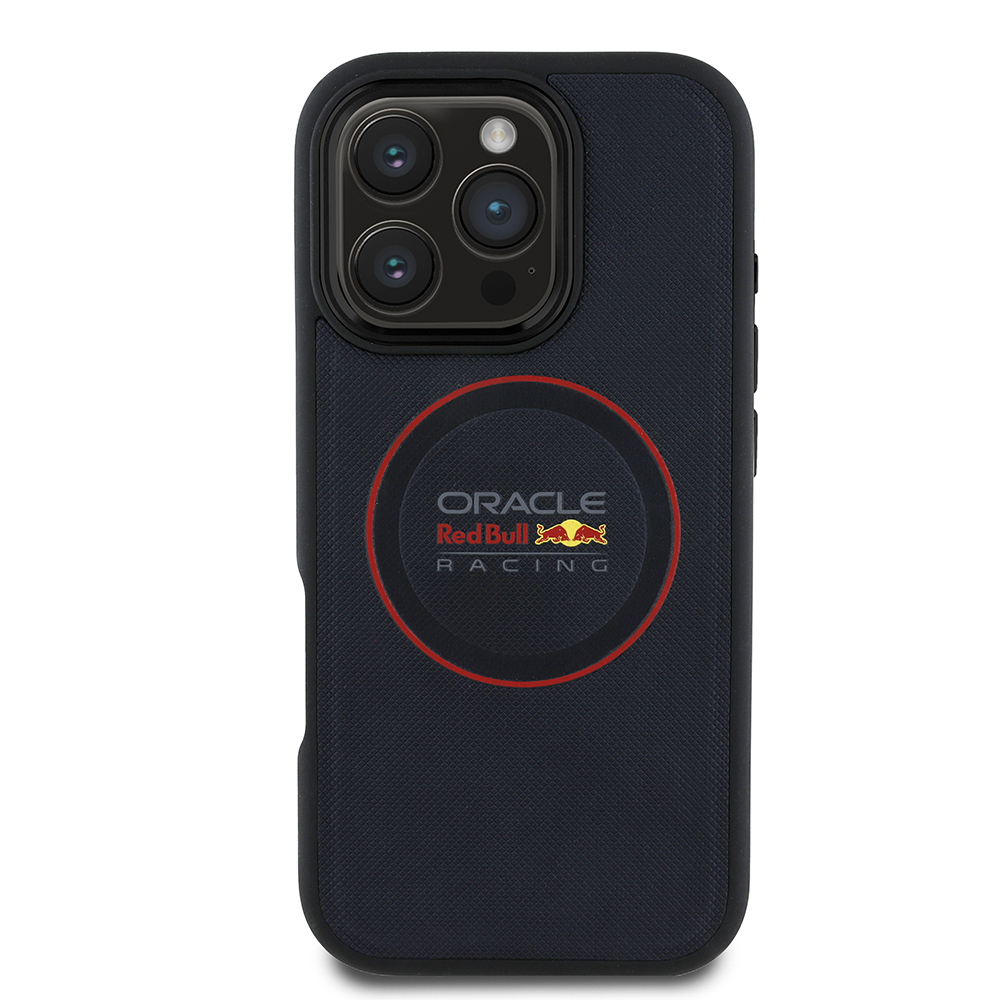 Apple iPhone 16 Pro Max Uyumlu Kılıf Redbull Orjinal Lisanslı M-safe Şarj Özellikli Kırmızı Halka ve Logo Kabartmalı PU Deri Kapak