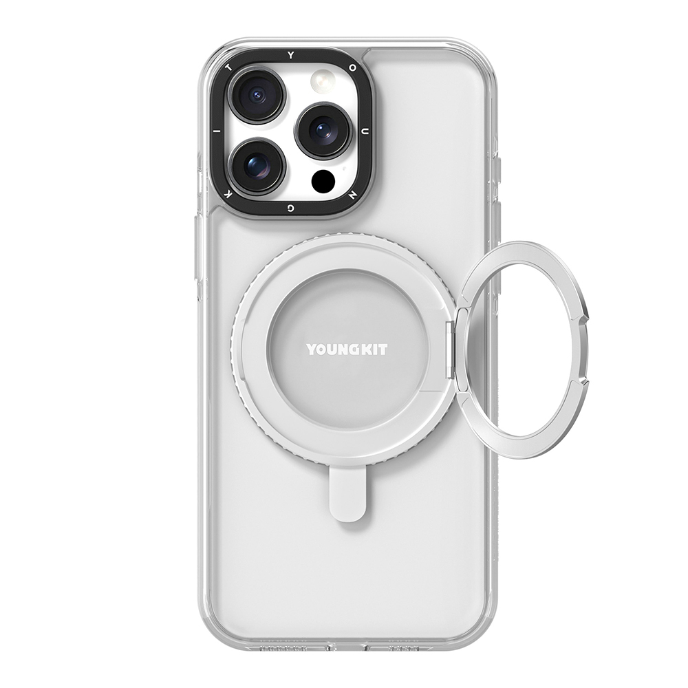 [RNZ-TA115249] Apple iPhone 15 Pro Max Uyumlu Kılıf M-safe Şarj Özellikli Parmak Ring Standlı Youngkit Pivot Serisi Kapak