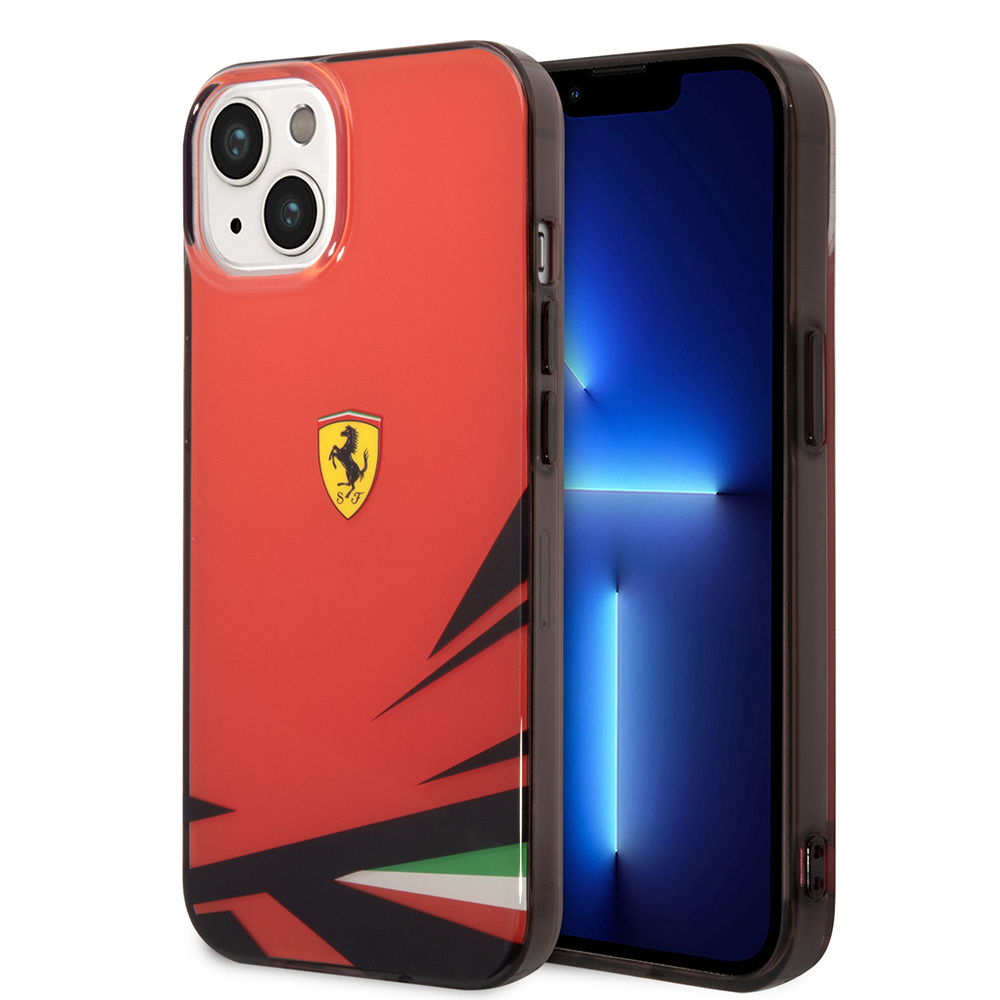Apple iPhone 14 Uyumlu Kılıf Ferrari Orjinal Lisanslı Baskı Logolu İtalyan Bayrak Baskılı Dizayn Kapak